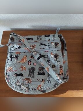 Vera Bradley Triple Zip Quilted Crossbody Bag with Dog Print Best In Dog Show